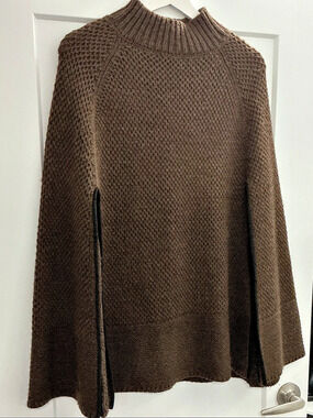 Lauren Ralph Lauren Brown Wool Blend Poncho Sweater